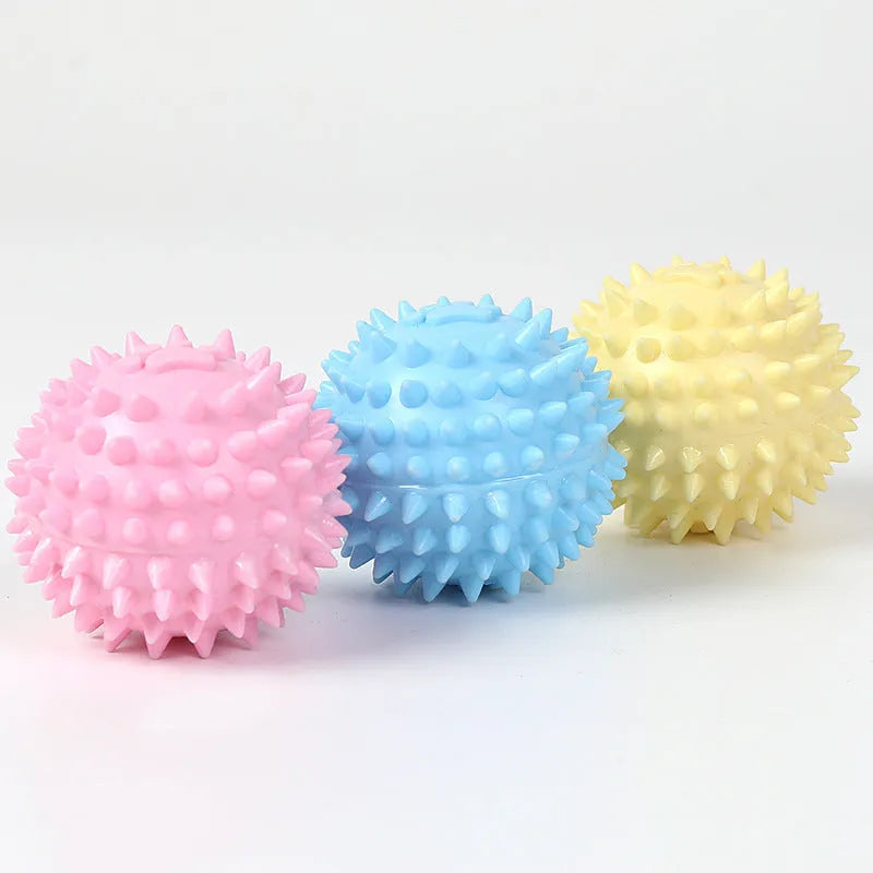 Blue TPR dog chewing ball with textured surface and 6cm diameter for teeth cleaning