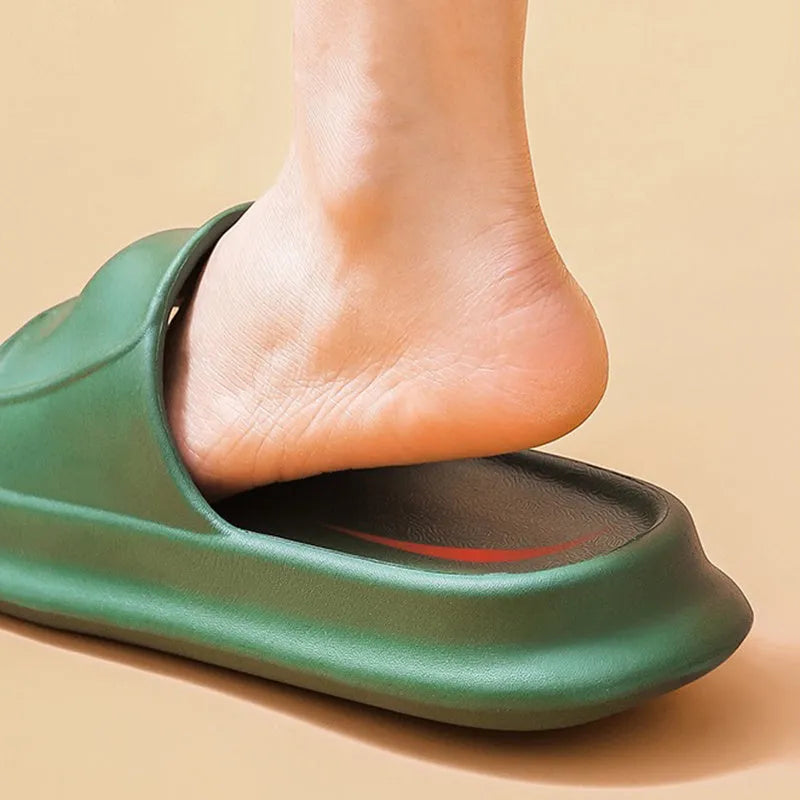 Soft EVA flip-flop slippers with thick non-slip soles in multiple colours on a white background.