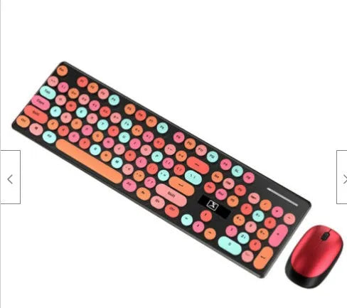 Wireless punk keyboard and mouse set in vibrant yellow mixed color with USB receiver
