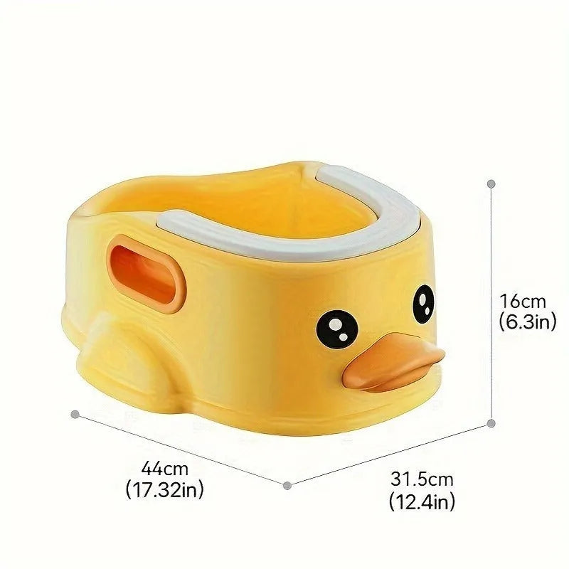 Blue PVC pet bath tub shaped like a duck for washing dogs and cats, shown on a bathroom floor.