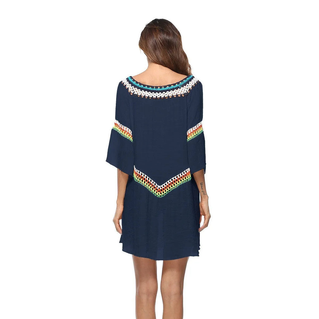 Women's crocheted ethnic style sun protection clothing beachwear in apricot colour