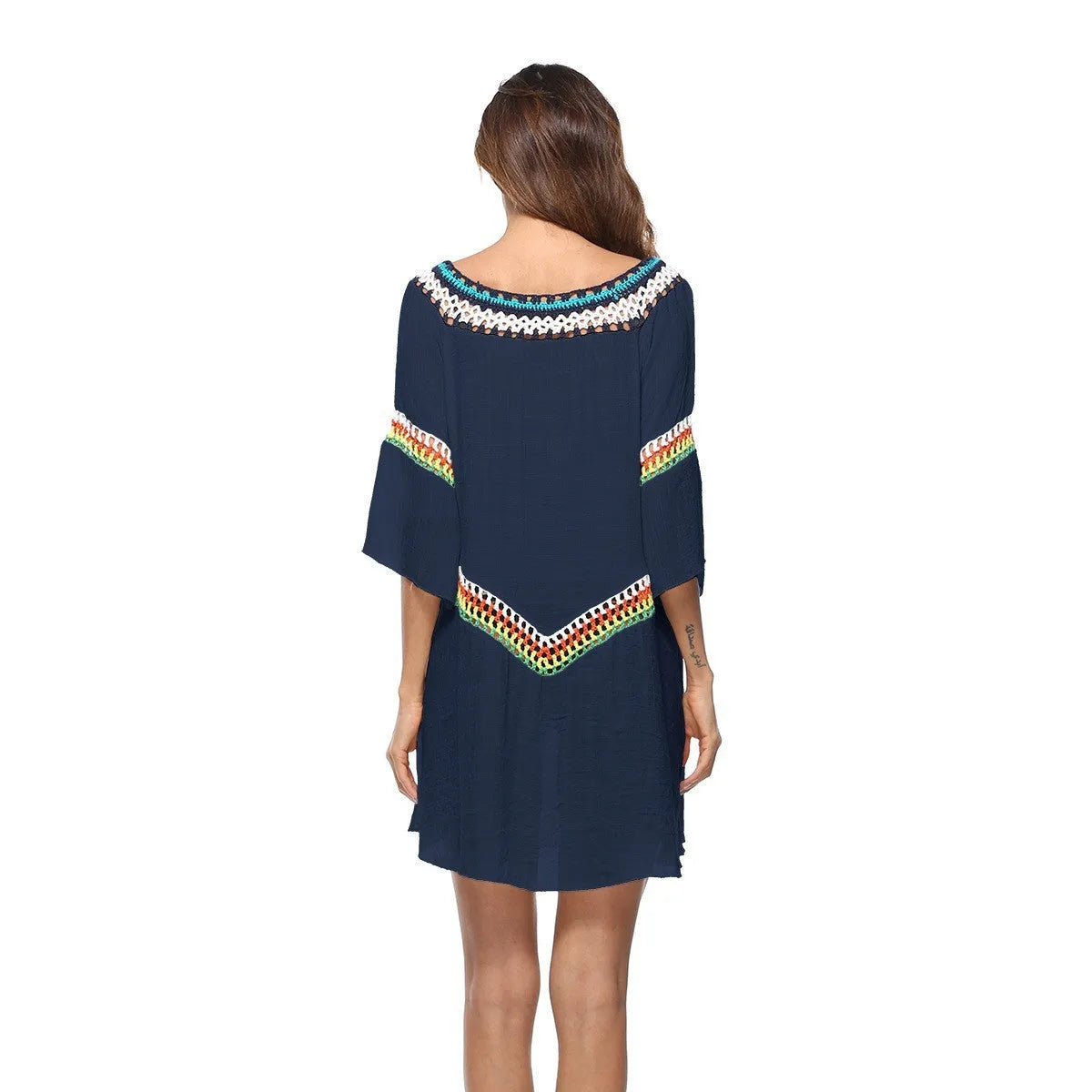 Women's crocheted ethnic style sun protection clothing beachwear in apricot colour