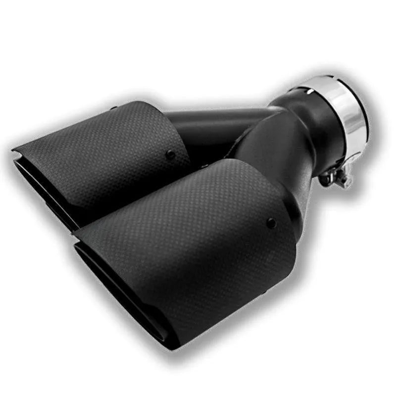 Black carbon fibre dual outlet car exhaust silencer with 250mm diameter
