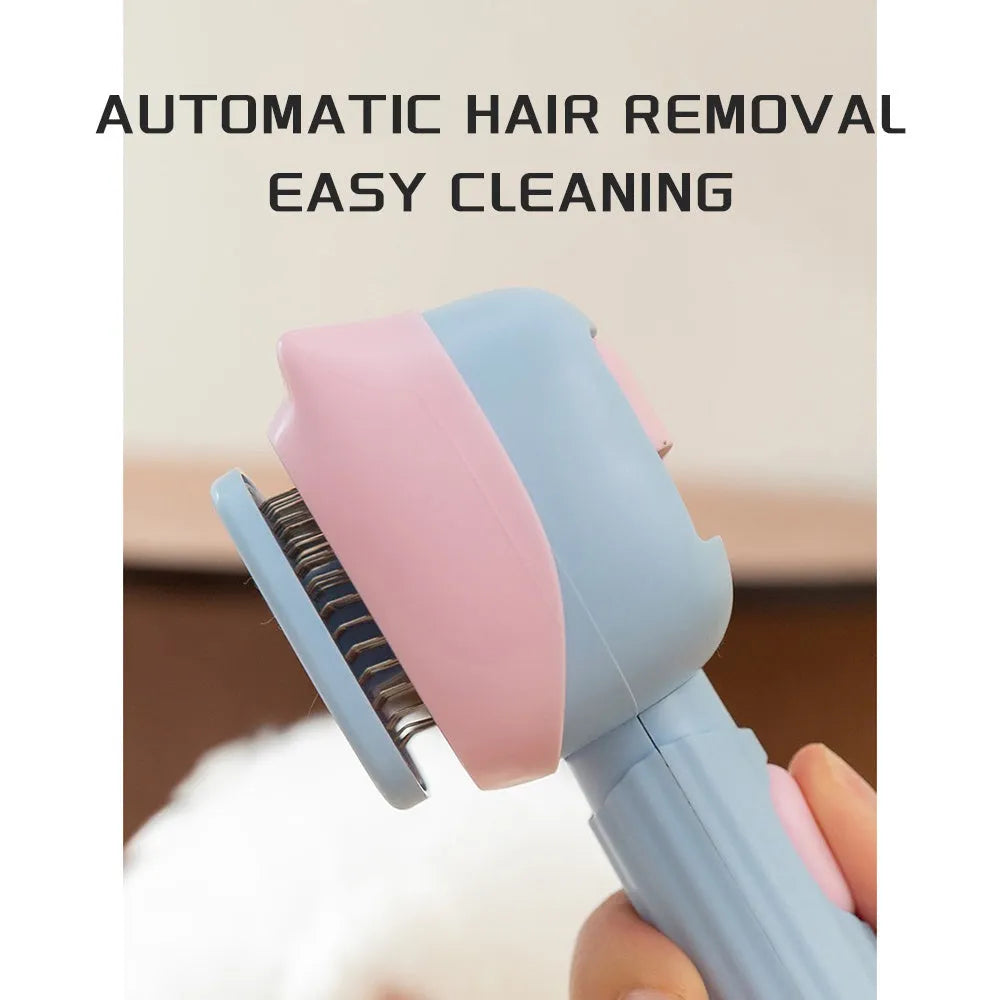 Blue pet grooming brush with deshedding teeth and dematting comb for dogs and cats