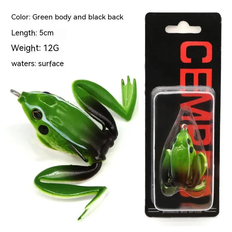 Bionic thunder frog snake head fishing lure with double hooks in grass green colour