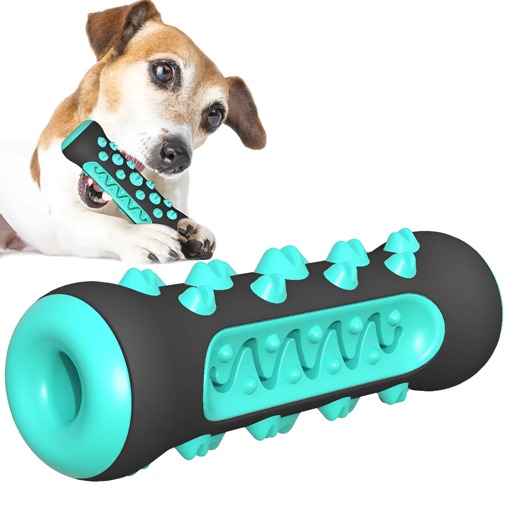 Natural rubber dog toothbrush chew toy dental teether stick in blue green yellow and black blue colours for puppy molar cleaning