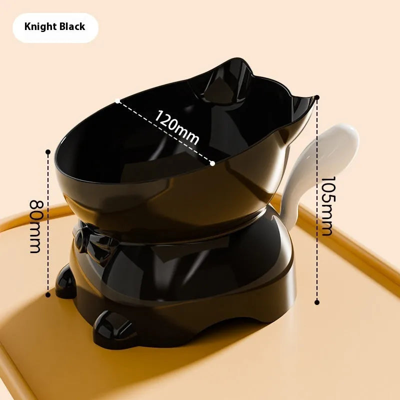 Stainless steel slanted anti-fall cat bowl in yellow on a non-slip base.