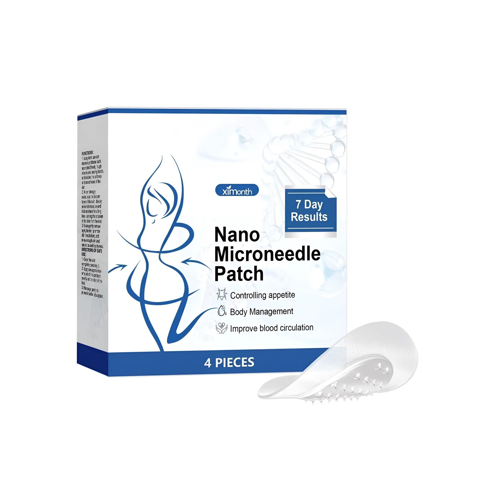 Four nano microneedle body shaping sticker patches with botanical ingredients.