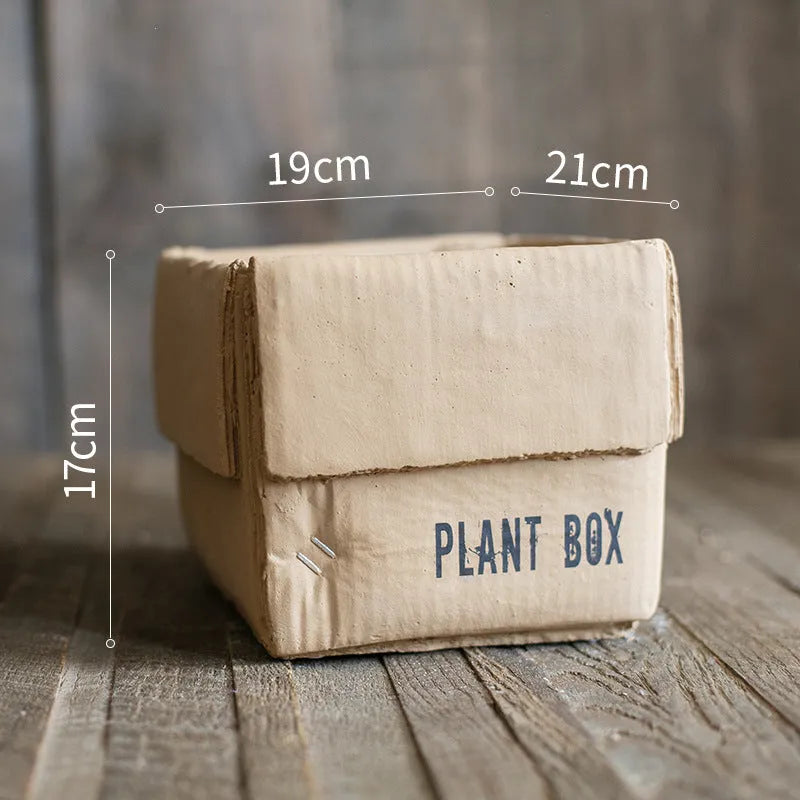Cement brown paper box design flowerpot with drainage holes for indoor balcony planting