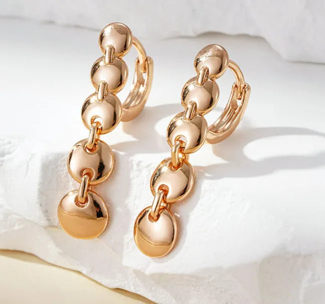 Retro long round circle earrings with woven chain design in gold colour finish