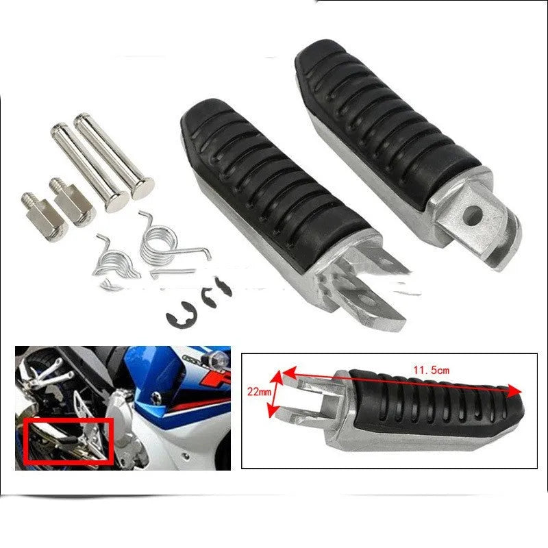 Black aluminium alloy motorcycle foot pedals set for Suzuki GSX, V-Strom and B-King models.