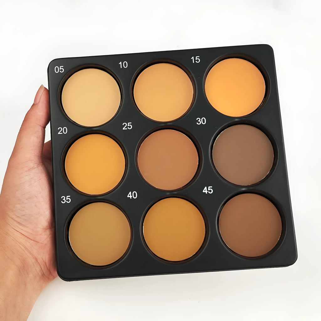 Dark matte makeup palette with 9 colour eyeshadows and repair disk
