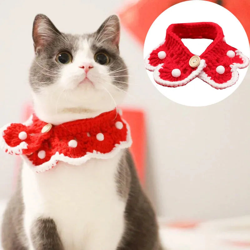 Knitted pet collar with cartoon pattern in milk cotton material showing size options