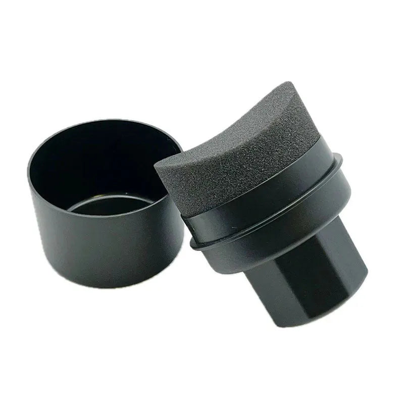 Black car tyre polishing sponge brush with plastic lid on a 85mm by 120mm yellow plastic housing