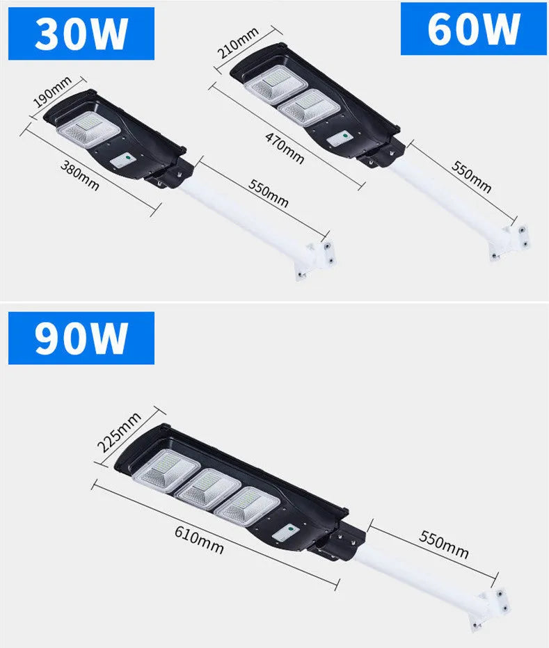 Integrated solar street light unit with solar panel and LED light in single housing for outdoor use