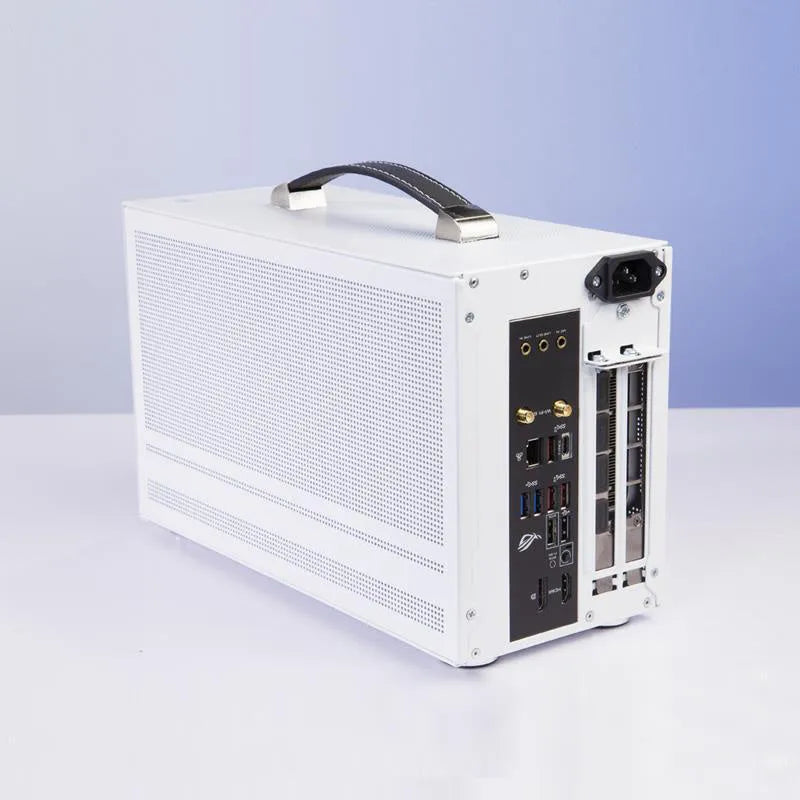 Hummingbird PRO mini-ITX desktop computer chassis in titanium grey and white colours.