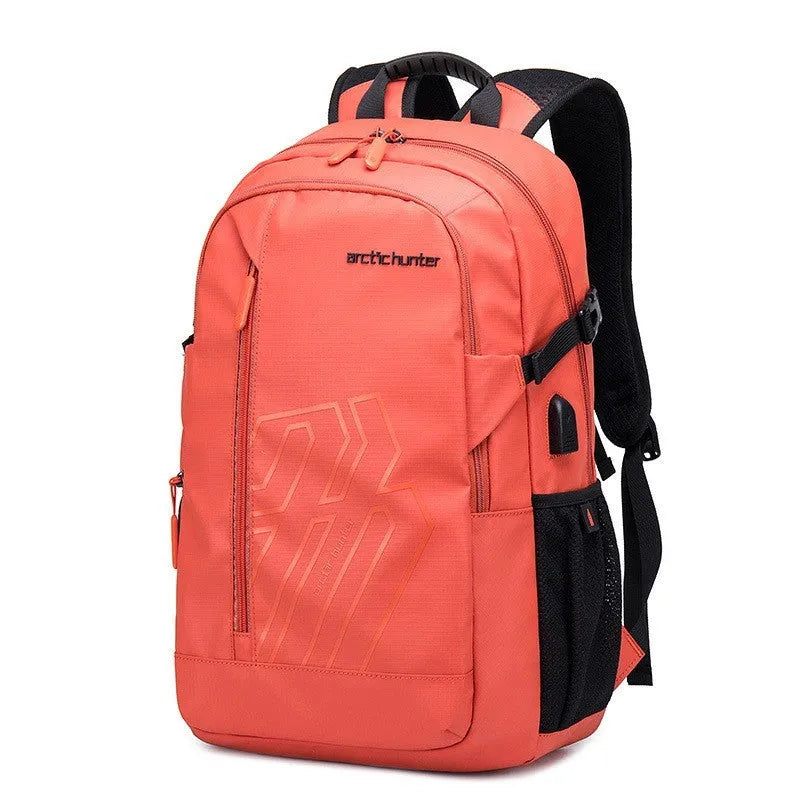 Casual plaid 18 inch laptop backpack with curved shoulder strap shown in blue colour.