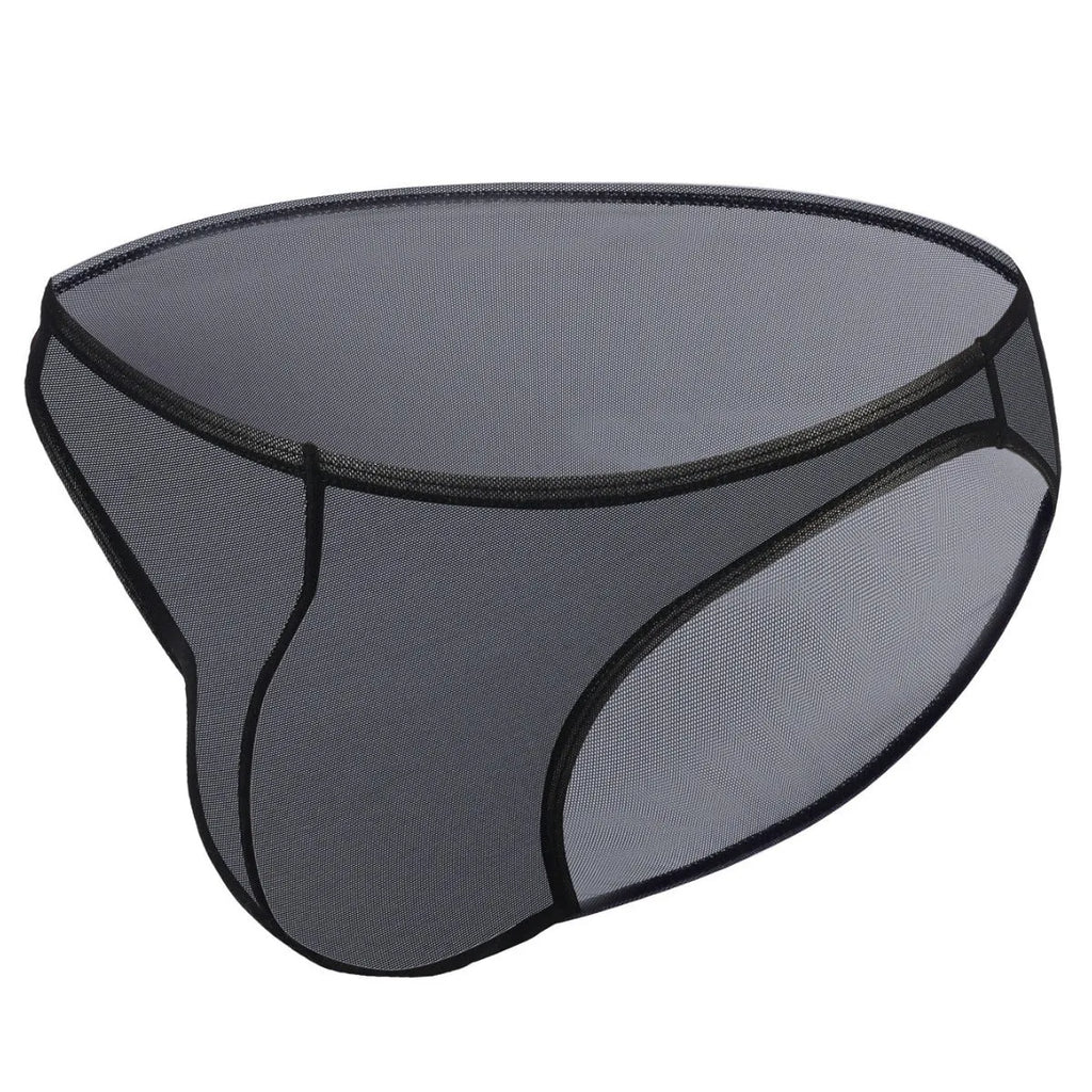 Men's black ice silk shorts with low waist and brief style