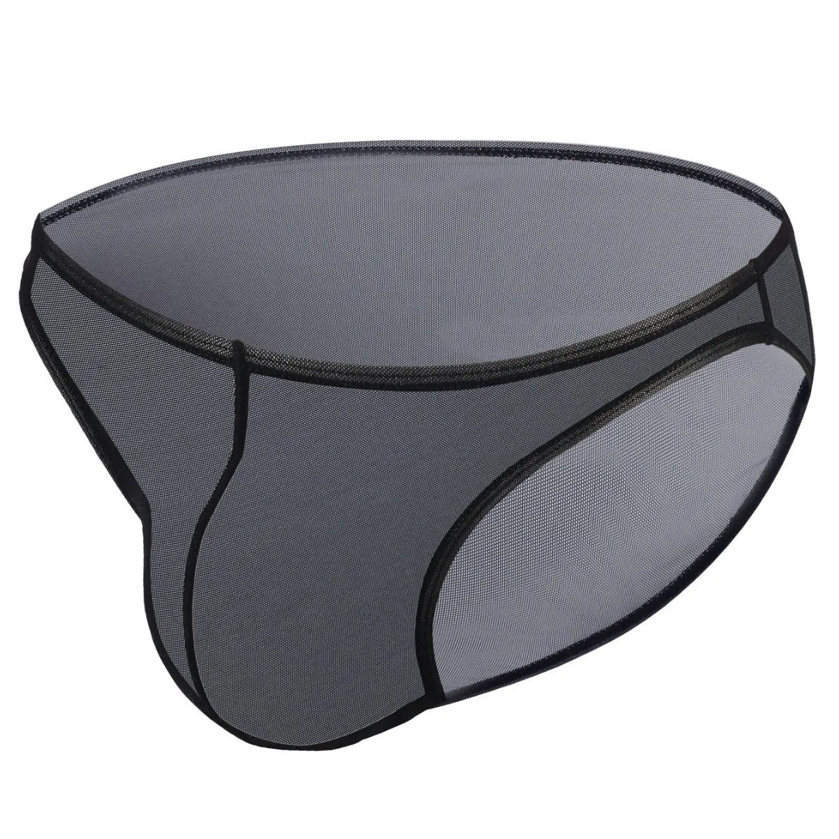 Men's black ice silk shorts with low waist and brief style