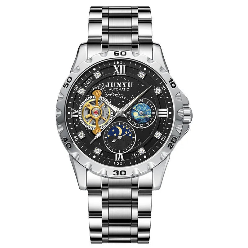 Men's automatic mechanical watch with luminous hands, waterproof design and 12mm thickness