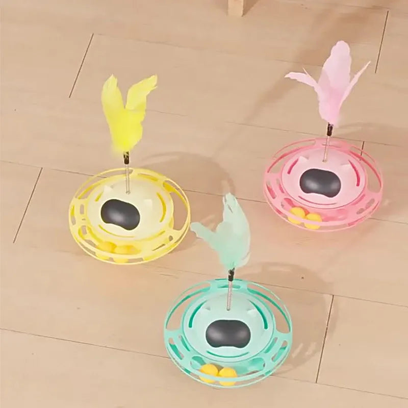 Pink cat stick toy with self-hi tumbler turntable measuring 17 cm by 10 cm
