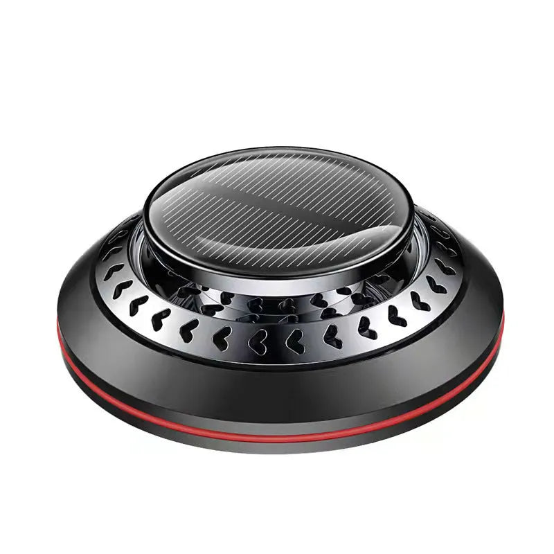Solar car air purifier diffuser with aluminium alloy housing in black, red, or silver colour options