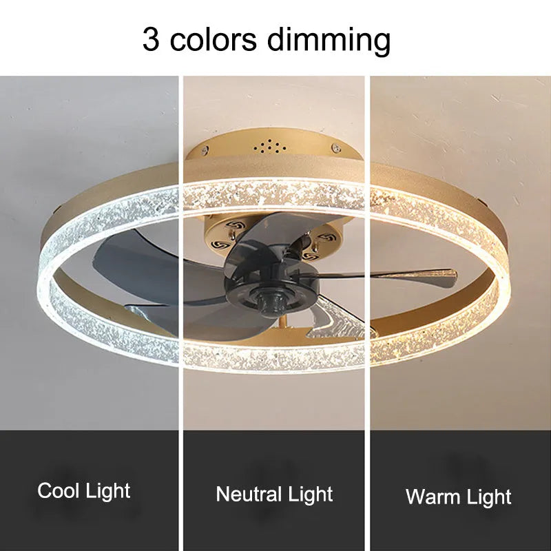 Nordic-style ceiling fan lamp with remote control, LED lighting, and 50cm diameter in coffee gold colour