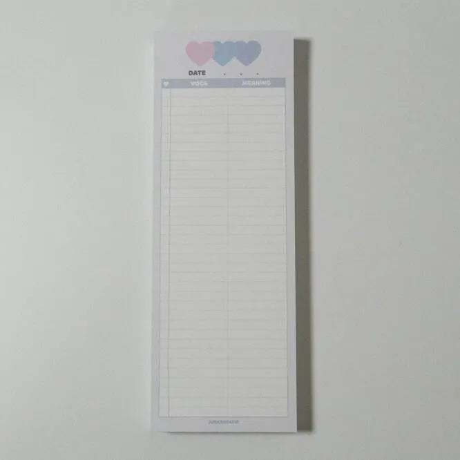 B5 half size notepad with vertical double-sided English words printing in pink, purple or blue cover