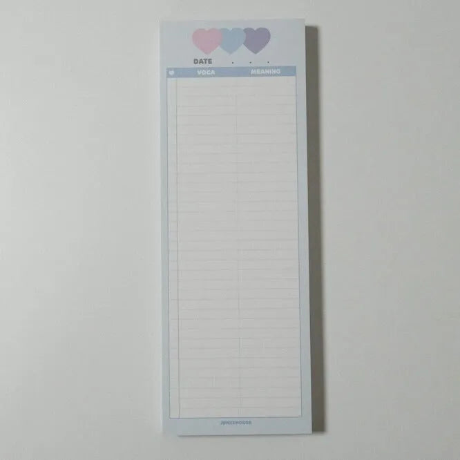 B5 half size notepad with vertical double-sided English words printing in pink, purple or blue cover