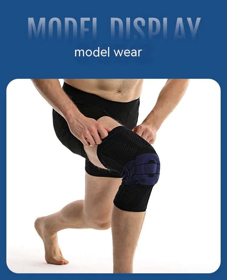 Adult sports knee pads in black and blue colour with nylon-spandex construction