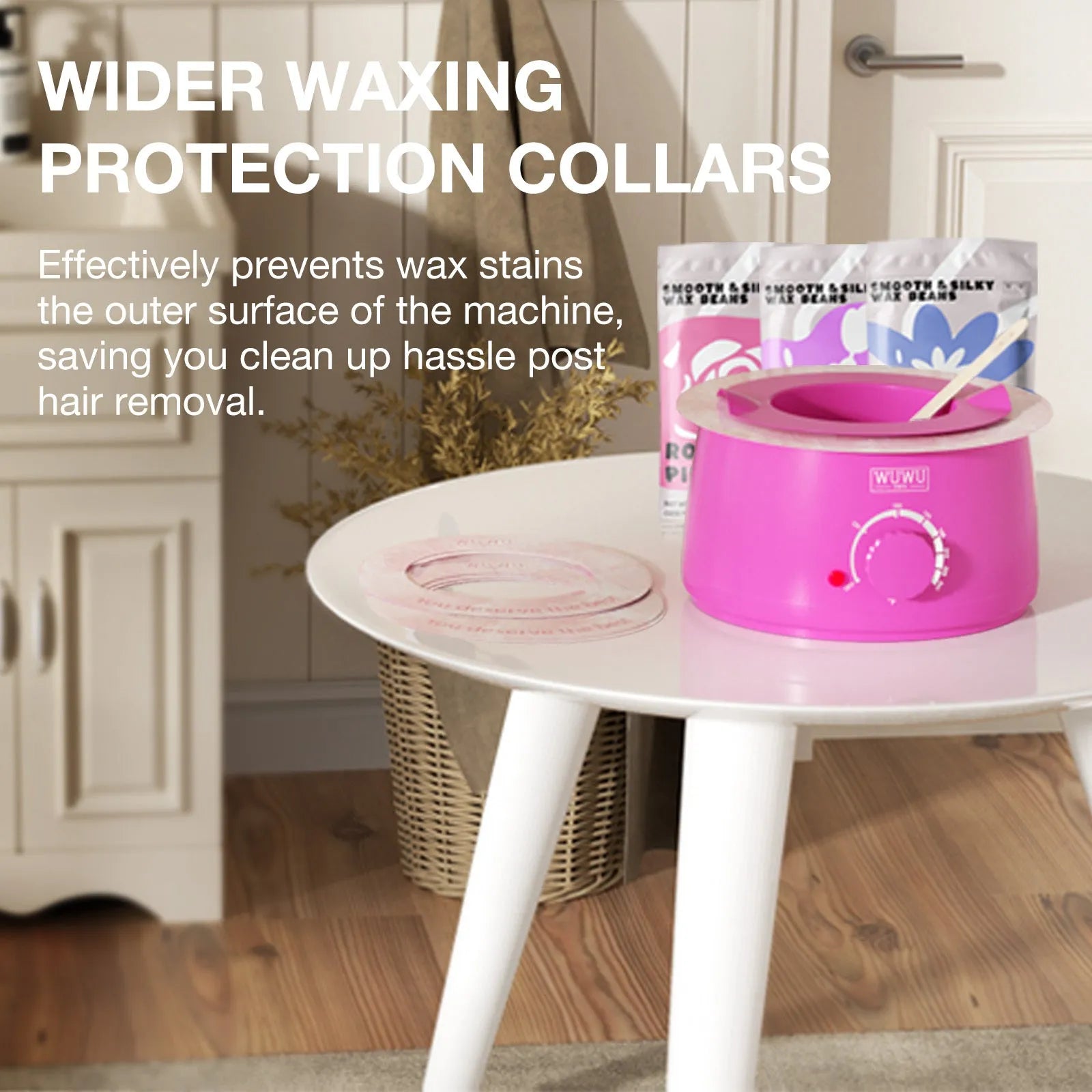 Professional waxing kit with wax warmer, hard wax beans, application sticks, and post-care products