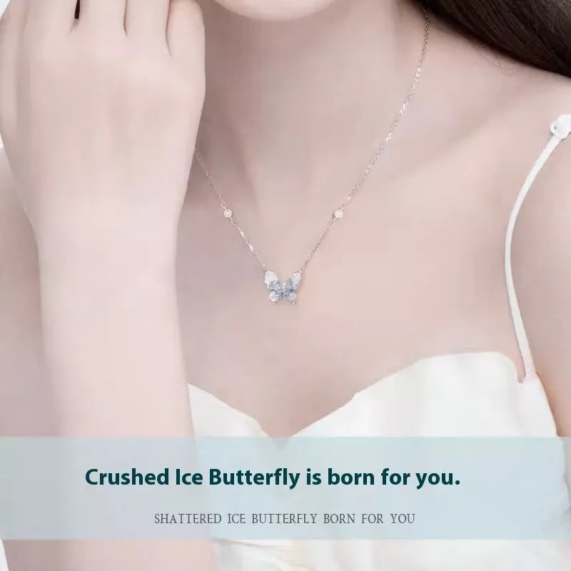 925 silver butterfly clavicle chain necklace with adjustable 41-50cm chain and ice rain pendant design