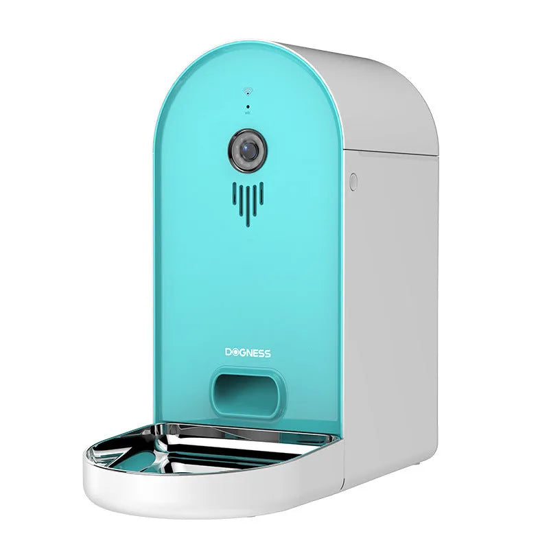 Smart automatic pet feeder with remote monitoring in Barbie pink and ivory white colour combination