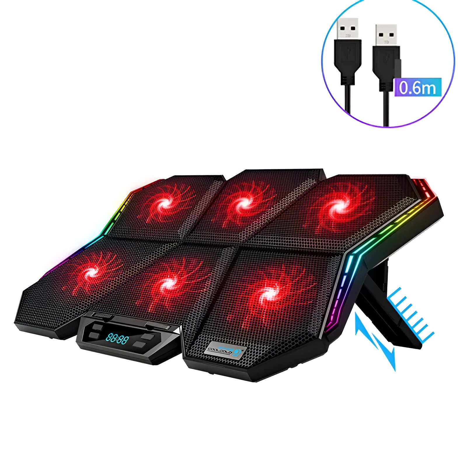 Ice Magic 6 six-fan USB-powered notebook radiator cooler in black and red.