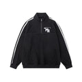American retro casual sports hoodie with stand collar in black polyester