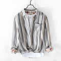 Men's grey striped linen shirt with long sleeves loose fit casual wear