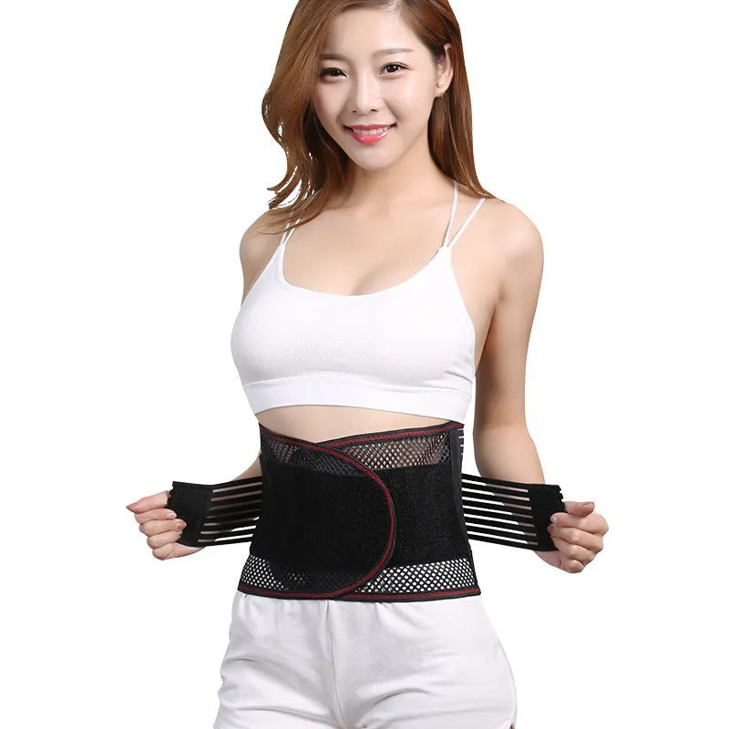 Black sports waist support with steel plate decompression for lumbar protection during fitness activities