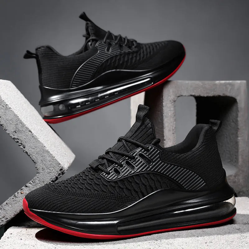 Men's black mesh running sneakers with rubber sole and lace-up closure for summer sports