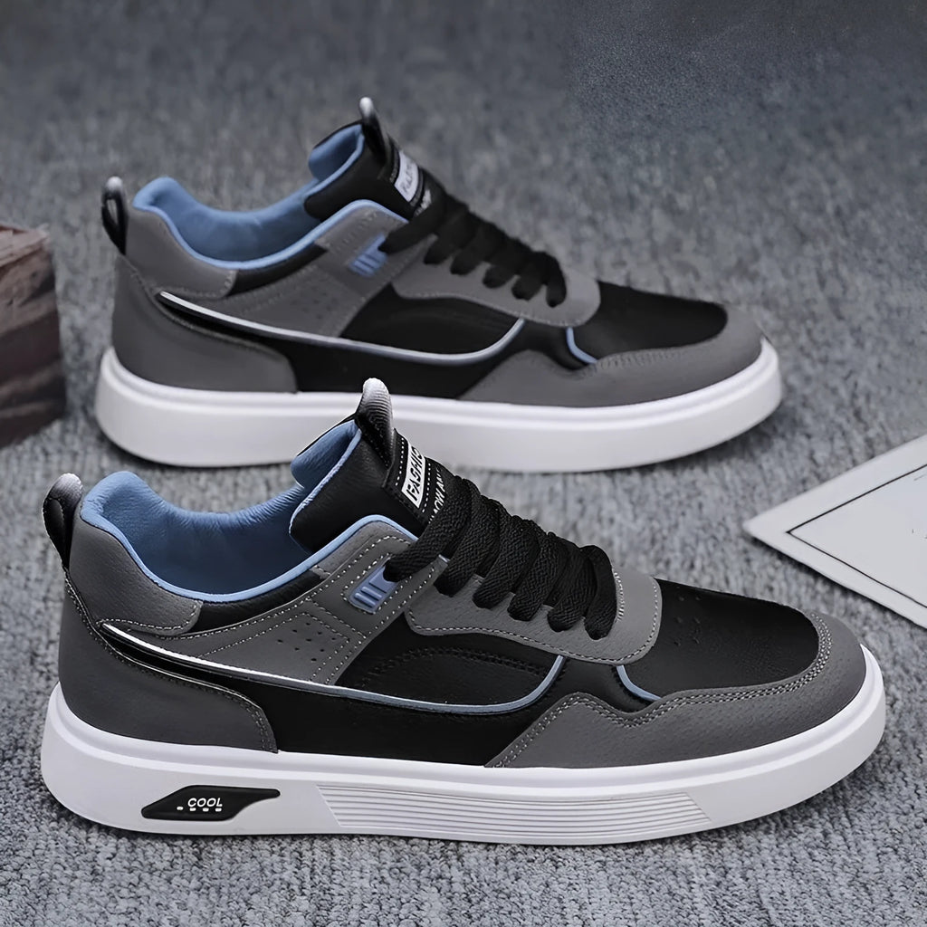 Men's Korean-style canvas board shoes in K701 Black colour with leather stitching detail