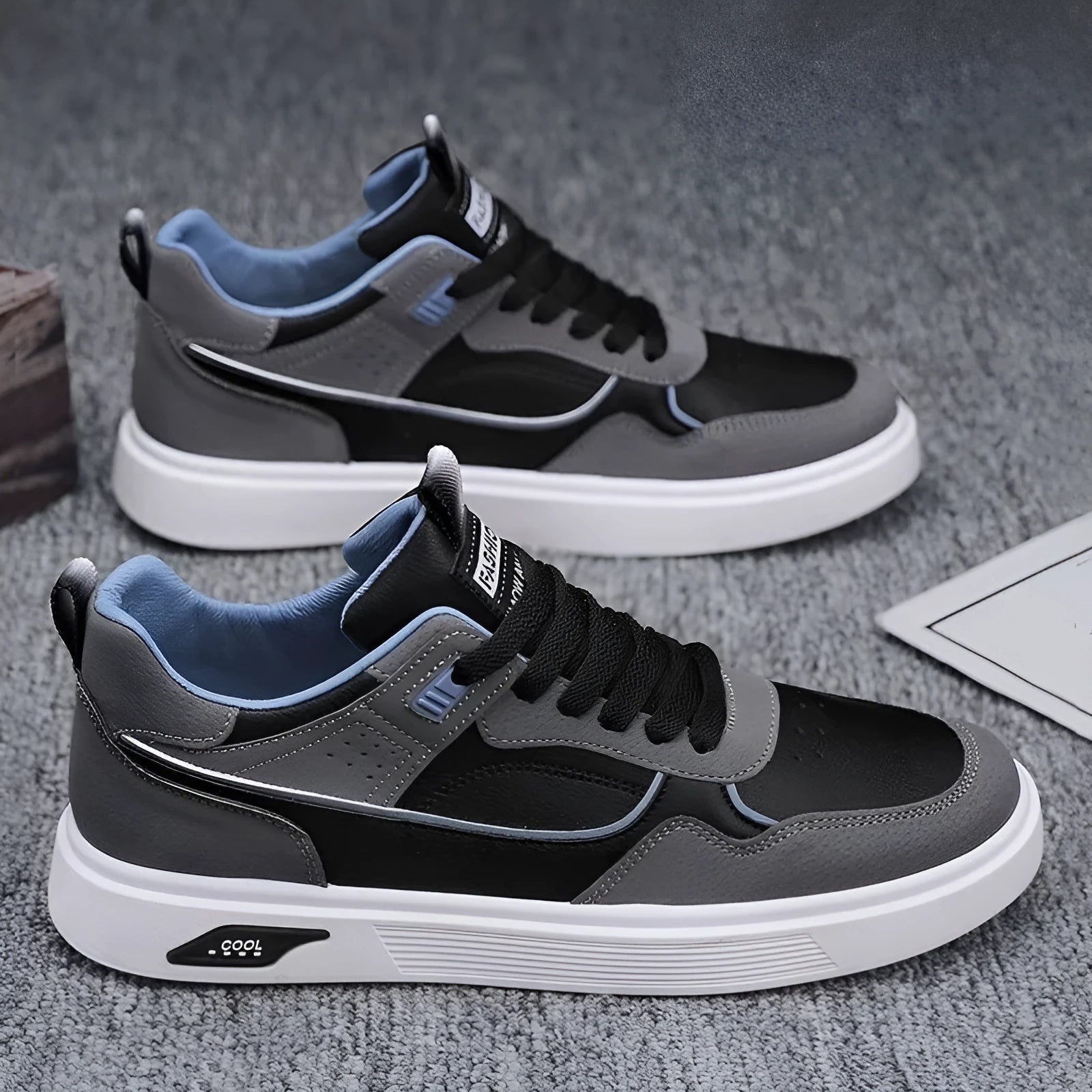Men's Korean-style canvas board shoes in K701 Black colour with leather stitching detail