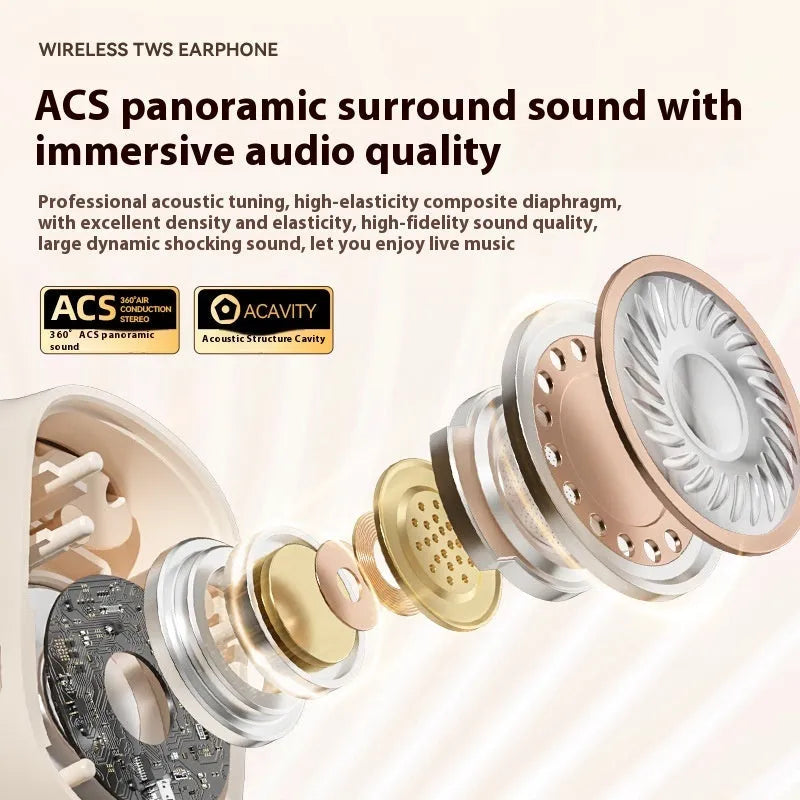 Creative design ear-mounted headphones with digital display in skin colour, black, or white options