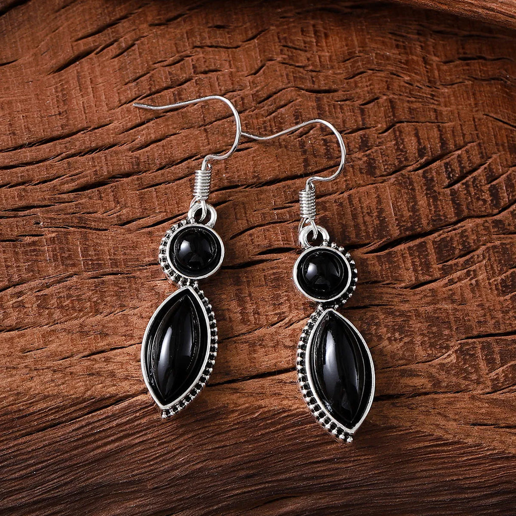 Vintage geometric bohemian earrings with electroplated black and purple finish