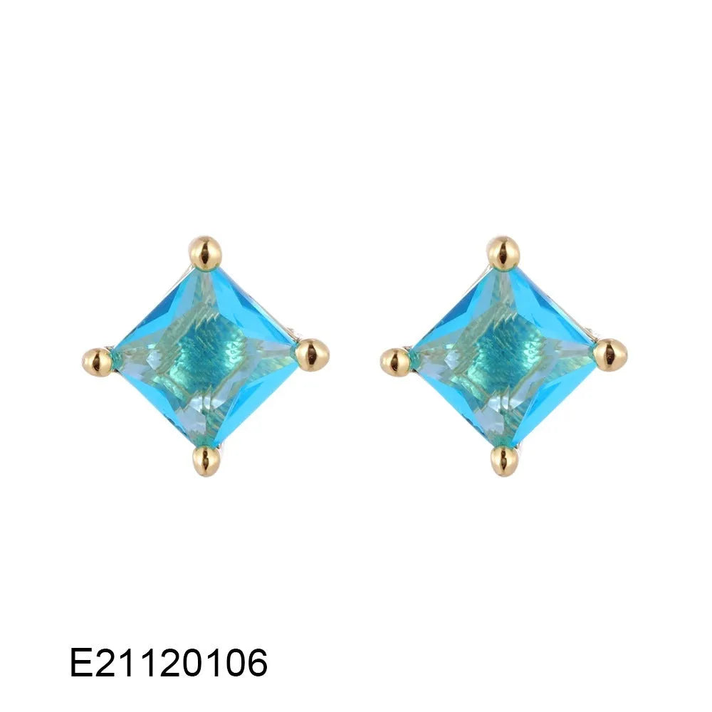 Brass gold-plated drop earrings with pear-shaped candy-coloured zircon stones