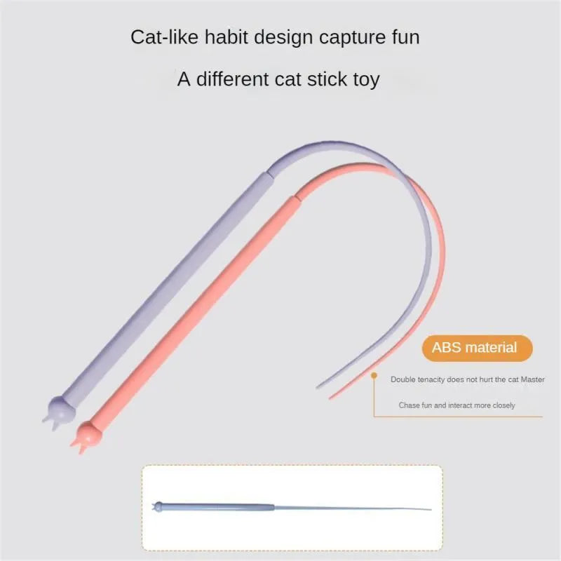 Blue silicone mouse tail cat teaser toy with 80cm stick and cat-head handle