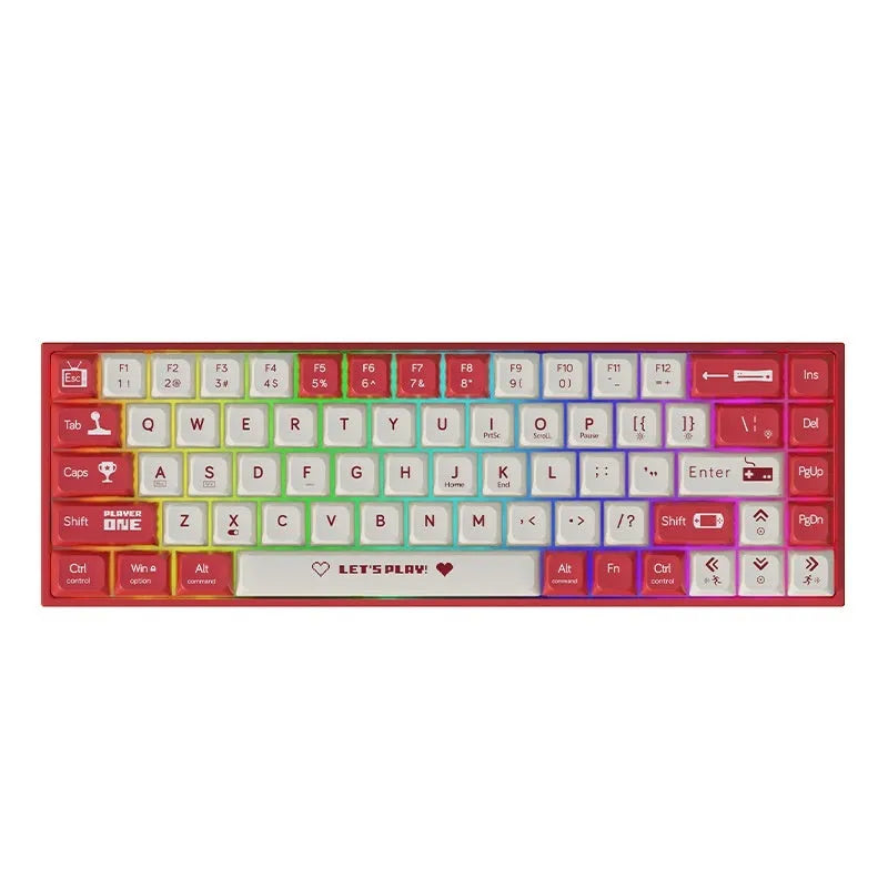 AJAZZ AK680 wired mechanical gaming keyboard with hot-swappable switches in red and white colour scheme