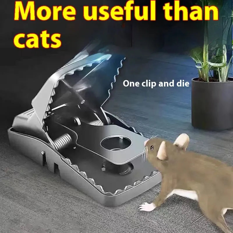 Automatic mouse trap cage with metal spring mechanism and plastic housing in multiple sizes for indoor rodent control