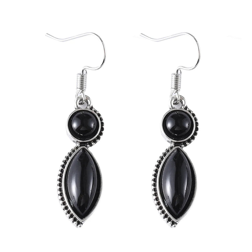 Vintage geometric bohemian earrings with electroplated black and purple finish