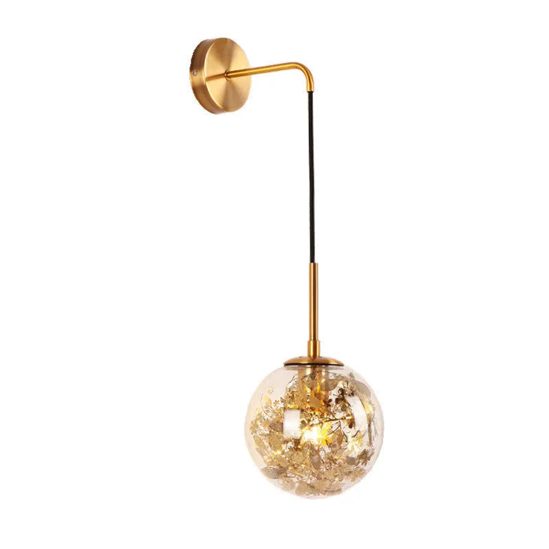 Modern glass bedside wall lamp in Golden Flower finish with LED lighting, 20cm size