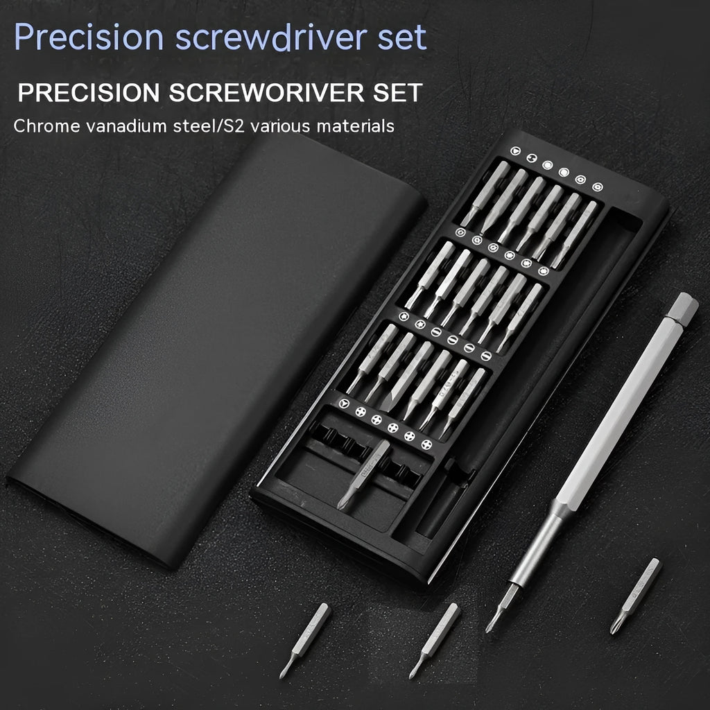 24-in-1 magnetic precision screwdriver set with aluminium and plastic handle options
