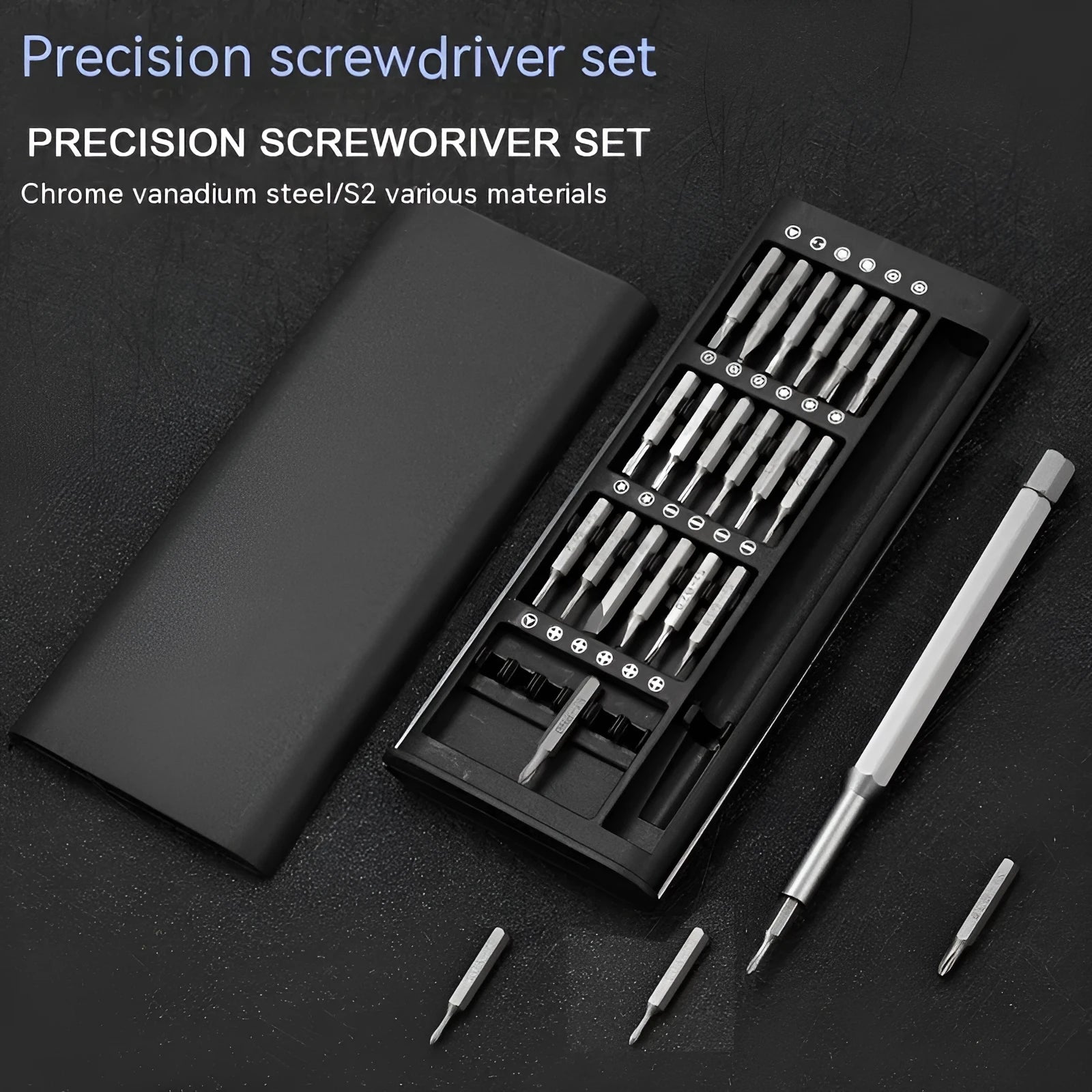 24-in-1 magnetic precision screwdriver set with aluminium and plastic handle options